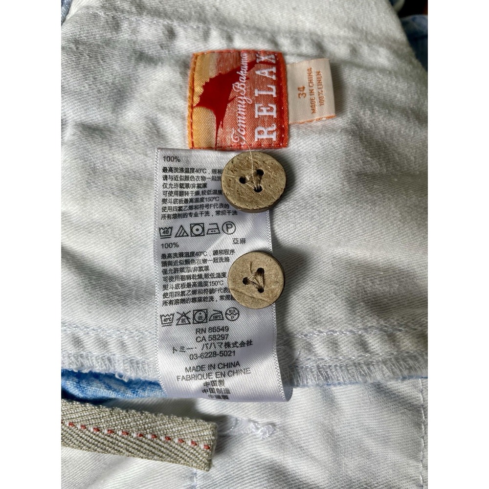 Tommy Bahama Men's Linen Chino Shorts Blue White Floral Button Pockets - Picture 8 of 9